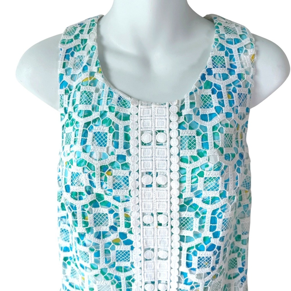 Lilly Pulitzer Lace Shift Dress Sz 4‎ White Blue Floral Lining Resort Vacation